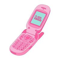 teléfono plegable y2k, lindo teléfono rosa, estética de los 2000, nostalgia retro vector