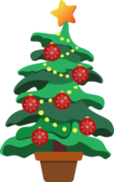 grand sapin de noël en pot vert. boules de noël rouges. étoile au sommet du sapin de Noël. réveillon de Nouvel an. illustration colorée sur fond transparent. png
