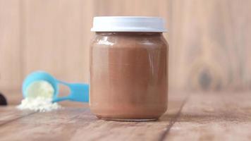 A chocolate cream jar and powder milk in a dosing spoon video