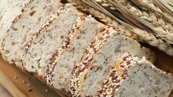 Close up of sliced wheat seeded bread video