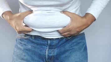 Abdominal fat, person grabs belly video