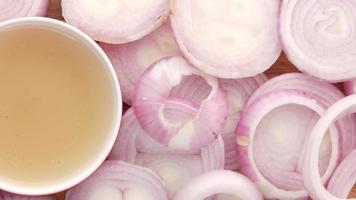 A cup of broth and sliced red onions video