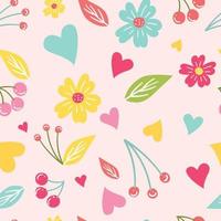 Vector seamless pattern with berries and flowers. Vector seasonal pattern with summer elements.