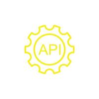 eps10 yellow vector Cogwheel with API line art icon isolated on white background. setting API outline symbol in a simple flat trendy modern style for your website design, logo, and mobile application