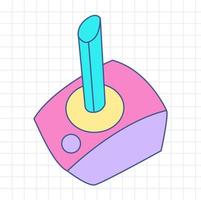 Retrowave game joystick y2k. Old game joystick on grid background. Vector colorful illustration