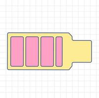 batería de microondas con carga y2k incompleta. icono de batería antigua en el fondo de la cuadrícula. ilustración colorida del vector