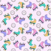 Seamless Y2k pattern with Roller Skates. Maiden print for graphic t-shirt, journal cover, wrapping paper. Vector illustration