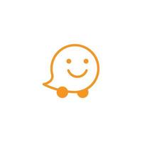 eps10 orange vector smiling Waze abstract line art icon isolated on white background. Location GPS outline symbol in a simple flat trendy modern style for your website design, logo, and mobile app