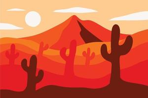 ilustración de paisaje de desierto, monte, cactus y luna en diseño plano para el fondo de la naturaleza vector