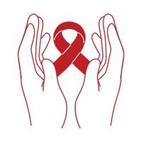 hands red ribbon AIDS vector