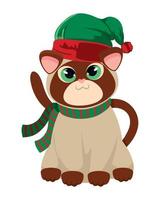 christmas cat with scarf vector