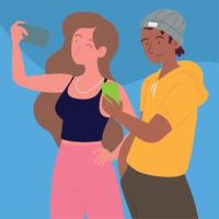 teen and woman using smartphone vector