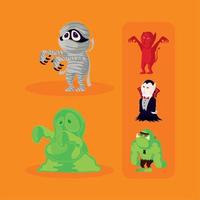 personajes de halloween, conjunto de iconos vector