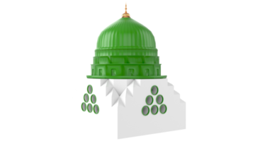 3d render de masjid nabvi madina - arabia saudita 3d ilustración png con fondo transparente