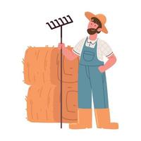 farmer with pitchfork and haystack vector