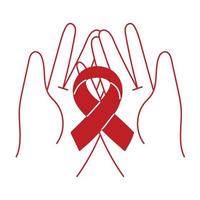 hands with red ribbon AIDS vector