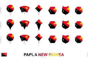 Collection of the Papua New Guinea flag in different shapes and with three different effects. vector