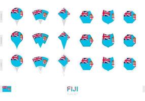 Collection of the Fiji flag in different shapes and with three different effects. vector