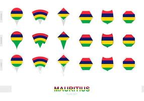 Collection of the Mauritius flag in different shapes and with three different effects. vector