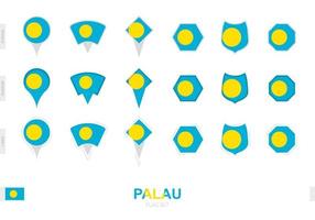 Collection of the Palau flag in different shapes and with three different effects. vector