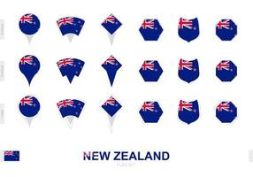 Collection of the New Zealand flag in different shapes and with three different effects. vector