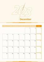 Modern vector vertical calendar sheet for December 2023, planner in English.