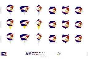 Collection of the American Samoa flag in different shapes and with three different effects. vector