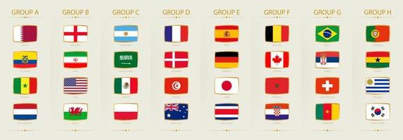 World football tournament participants flags, all groups and flags on light background. vector