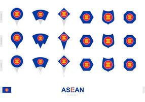 Collection of the ASEAN flag in different shapes and with three different effects. vector