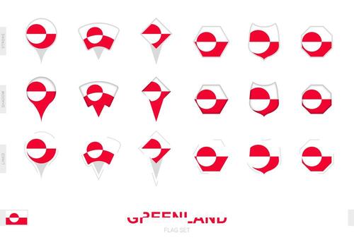 Collection of the Greenland flag in different shapes and with three different effects. vector