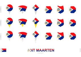 colección de la bandera de sint maarten en diferentes formas y con tres efectos diferentes. vector