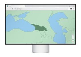 monitor de computadora con mapa de georgia en el navegador, busque el país de georgia en el programa de mapeo web. vector