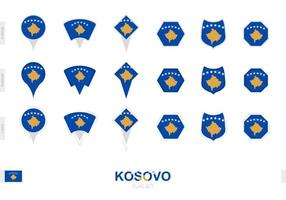 Collection of the Kosovo flag in different shapes and with three different effects. vector