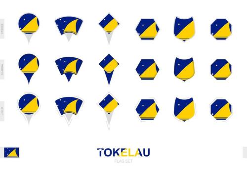 Collection of the Tokelau flag in different shapes and with three different effects. vector