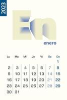 Minimalist calendar template for January 2023, vector calendar in Spanish language