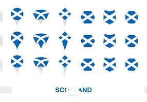 colección de la bandera de escocia en diferentes formas y con tres efectos diferentes. vector