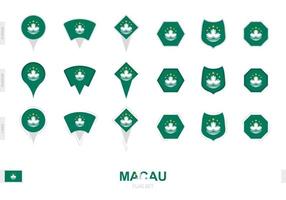 Collection of the Macau flag in different shapes and with three different effects. vector