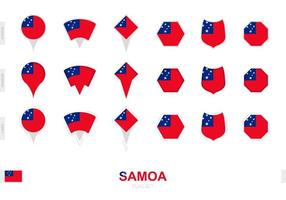 Collection of the Samoa flag in different shapes and with three different effects. vector