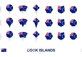 Collection of the Cook Islands flag in different shapes and with three different effects. vector