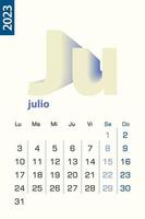 Minimalist calendar template for July 2023, vector calendar in Spanish language.