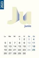 Minimalist calendar template for June 2023, vector calendar in Spanish language.