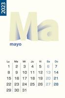 Minimalist calendar template for May 2023, vector calendar in Spanish language.