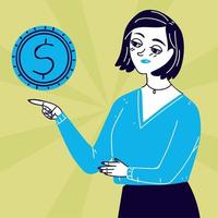 businesswoman character with coin vector