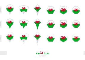 Collection of the Wales flag in different shapes and with three different effects. vector