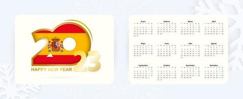 Horizontal Pocket Calendar 2023 in Spanish language. New Year 2023 icon with flag of Spain. vector