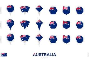 Collection of the Australia flag in different shapes and with three different effects. vector