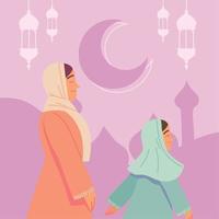 woman and girl muslim culture vector