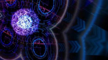 Cube milllion spot light and hexagon wire quantum futuristic technology computer with digital matrix and laser video