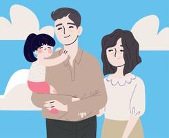 father, mother and daughter korean vector