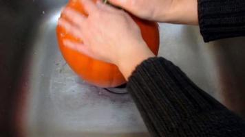 wash pumpkin in kitchen sink video